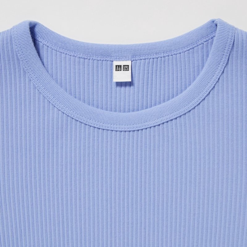 Blue Women Uniqlo Ribbed Crew Neck Short-sleeve Cropped T Shirts | USA YBVDA-5076