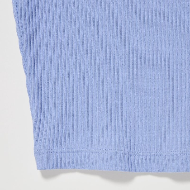 Blue Women Uniqlo Ribbed Crew Neck Short-sleeve Cropped T Shirts | USA YBVDA-5076