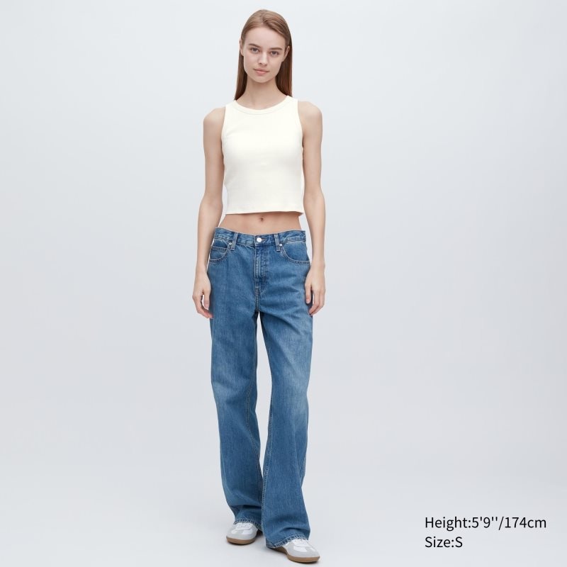 Blue Women Uniqlo Ribbed Cropped Sleeveless Bras | USA XDAHW-0437