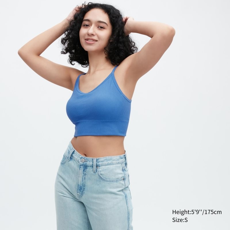 Blue Women Uniqlo Seamless Half Camisole Bras | USA WHCKQ-8705