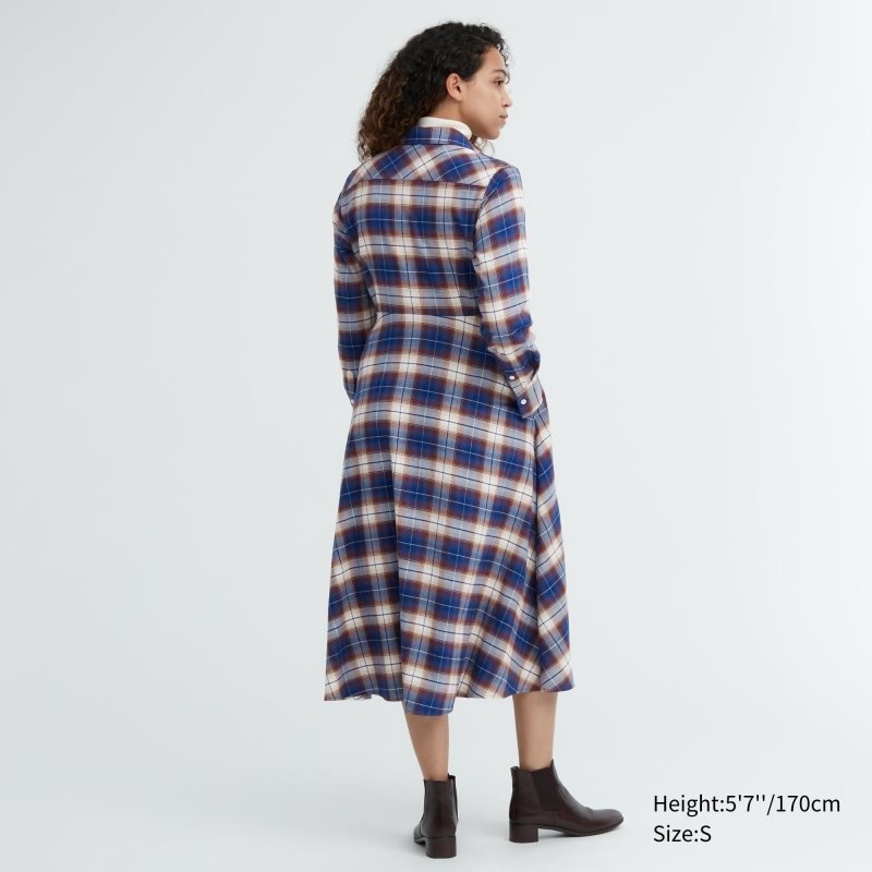 Blue Women Uniqlo Soft Brushed Long-sleeve Shirt Dress | USA BFNHK-7610