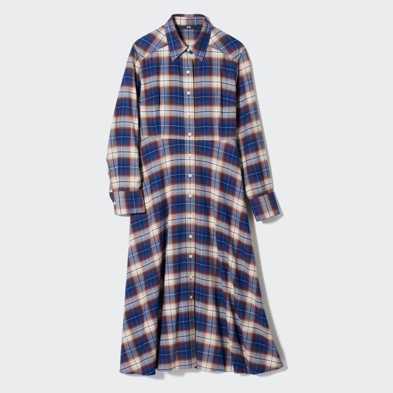 Blue Women Uniqlo Soft Brushed Long-sleeve Shirt Dress | USA BFNHK-7610