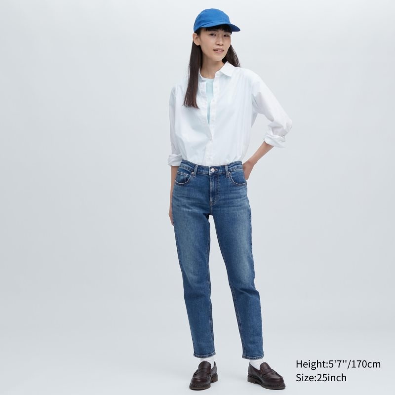 Blue Women Uniqlo Stretch Slim Straight Jeans | USA UQRMZ-7908