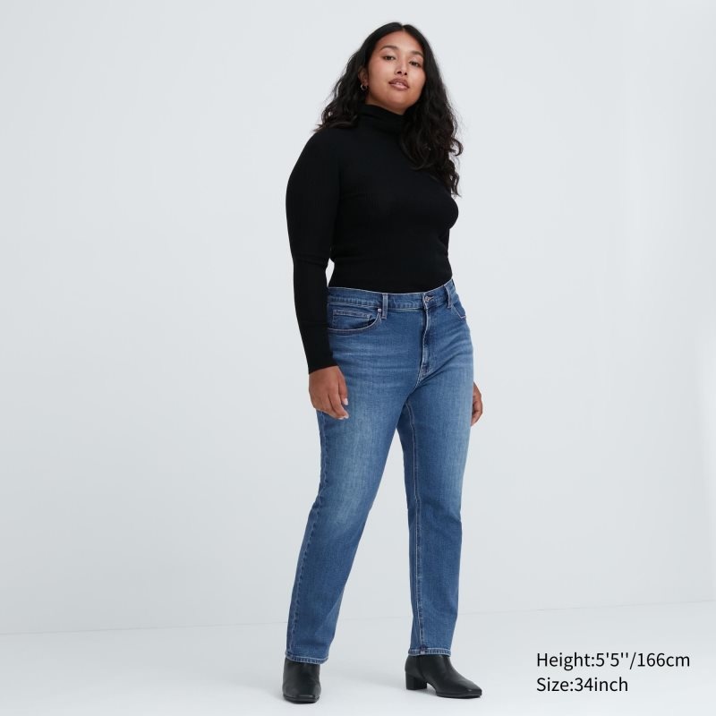 Blue Women Uniqlo Stretch Slim Straight Jeans | USA UQRMZ-7908