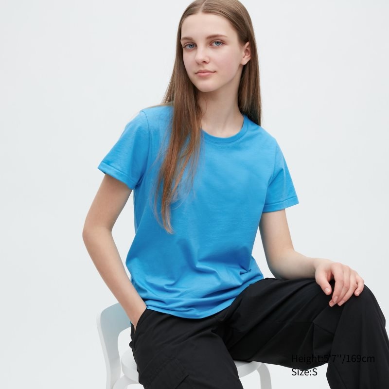 Blue Women Uniqlo Supima® Cotton Crew Neck Short-sleeve T Shirts | USA DEUHT-6290