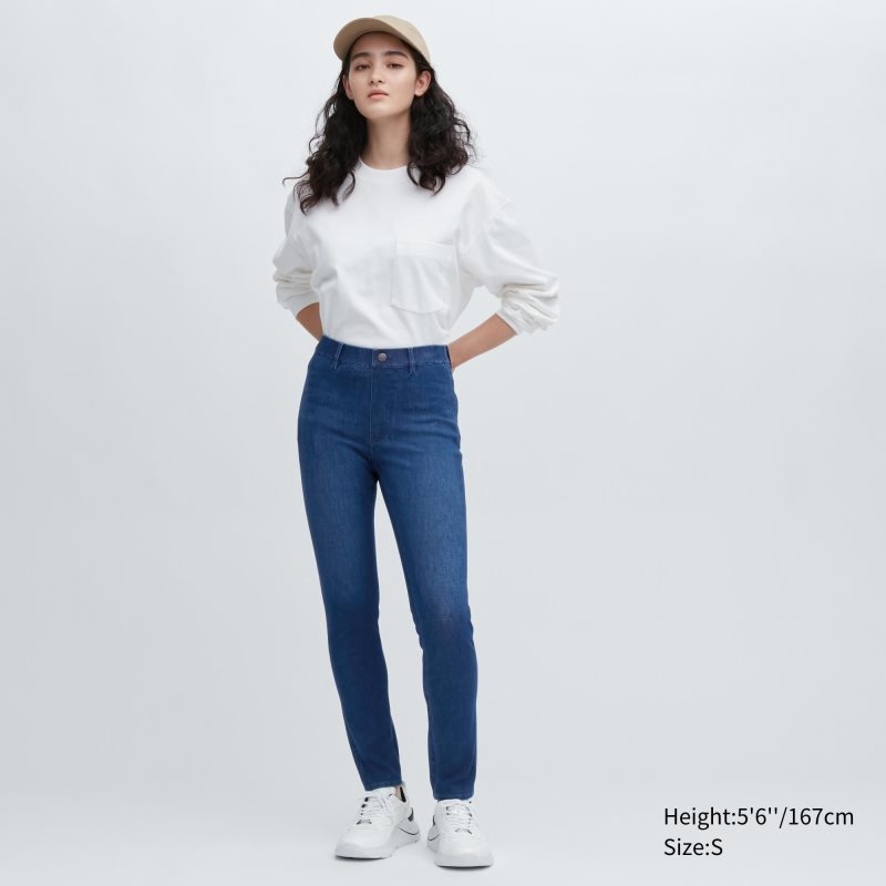 Blue Women Uniqlo Ultra Stretch Denim Leggings Pants | USA JILWN-5071