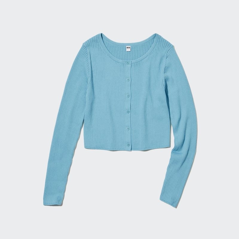 Blue Women Uniqlo Uv Protection Crew Neck Cropped Cardigan | USA NYHTC-6541