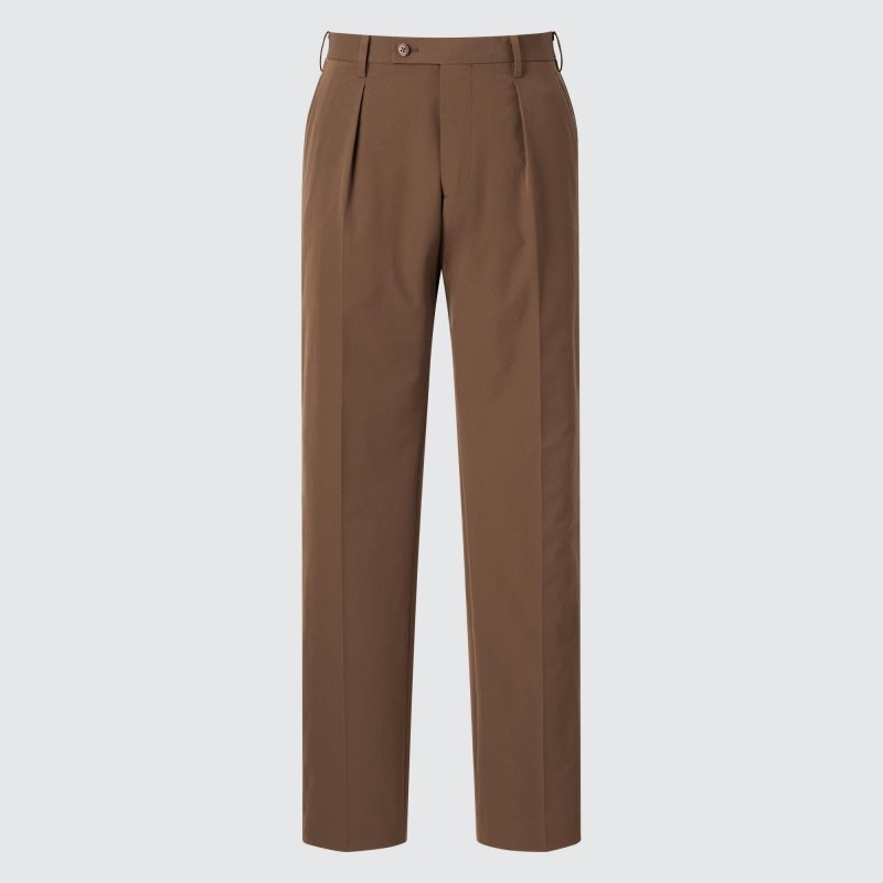 Brown Men Uniqlo Airsense Pleated (Adam Scott) Pants | USA XUITJ-7293