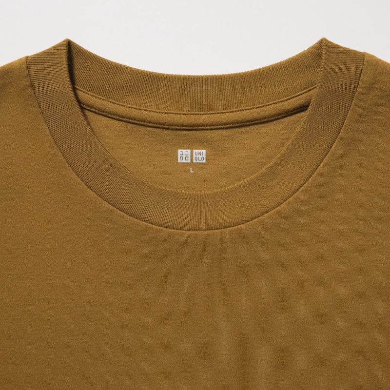 Brown Men Uniqlo Brushed Cotton Crew Neck Long-sleeve T Shirts | USA LAJDK-3504