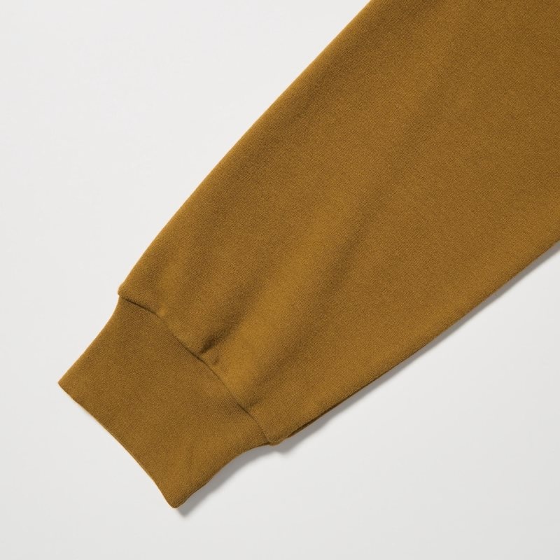 Brown Men Uniqlo Brushed Cotton Crew Neck Long-sleeve T Shirts | USA LAJDK-3504