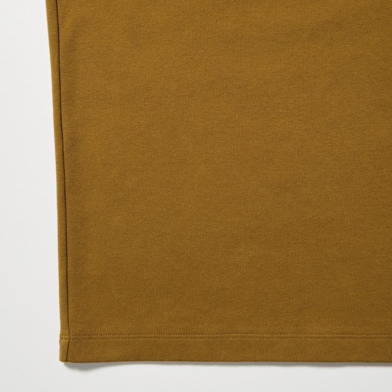 Brown Men Uniqlo Brushed Cotton Crew Neck Long-sleeve T Shirts | USA LAJDK-3504