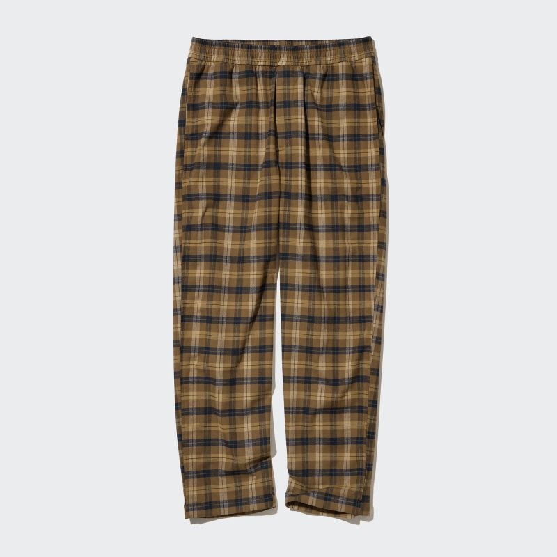 Brown Men Uniqlo Flannel Easy Ankle Pants | USA CHWLJ-8325