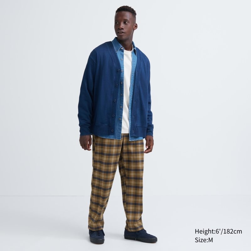 Brown Men Uniqlo Flannel Easy Ankle Pants | USA CHWLJ-8325