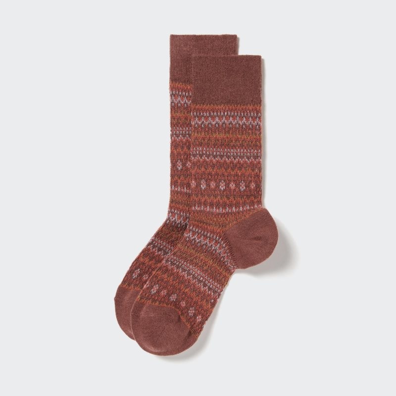 Brown Men Uniqlo Heattech Fair Isle Socks | USA CGYRD-3718