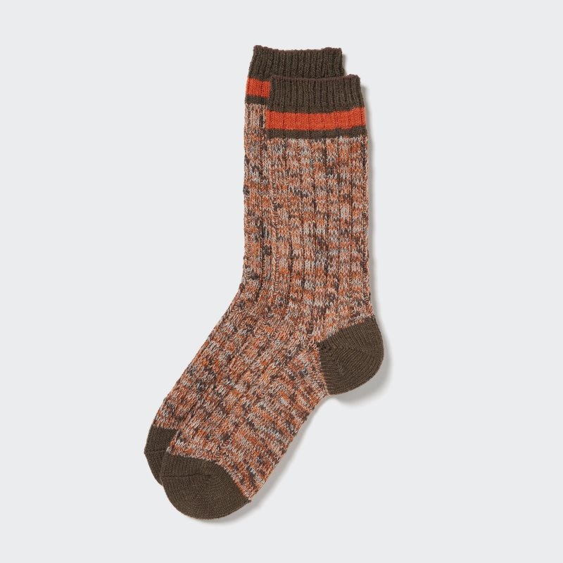 Brown Men Uniqlo Heattech Slub Ribbed Socks | USA KXTYE-3401