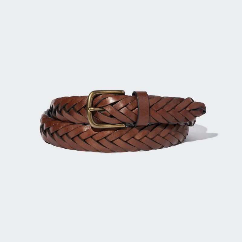 Brown Men Uniqlo Mesh Leather Wide Belts | USA FXZGD-8320