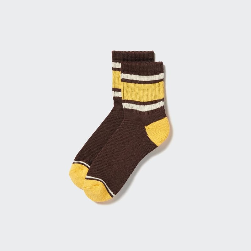 Brown Men Uniqlo Pattern Lined Half Socks | USA ZHRBJ-9583