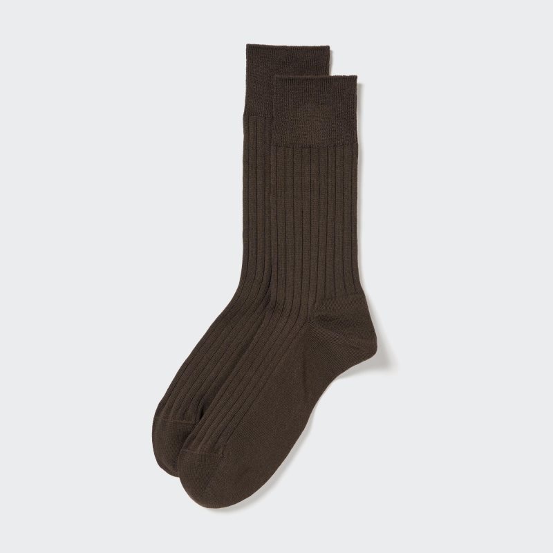 Brown Men Uniqlo Supima Cotton Wide Ribbed Socks | USA IAKNR-1634