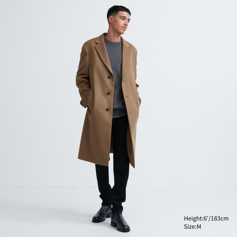 Brown Men Uniqlo Wool Cashmere Chesterfield Coats | USA NKFTI-0518