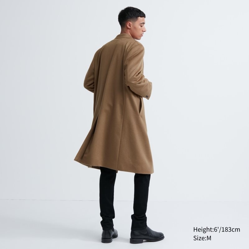 Brown Men Uniqlo Wool Cashmere Chesterfield Coats | USA NKFTI-0518