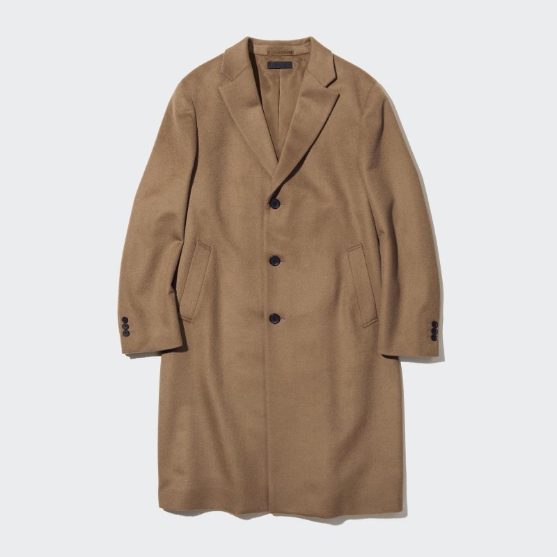 Brown Men Uniqlo Wool Cashmere Chesterfield Coats | USA NKFTI-0518