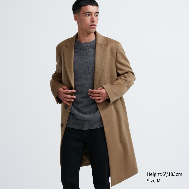 Brown Men Uniqlo Wool Cashmere Chesterfield Coats | USA NKFTI-0518