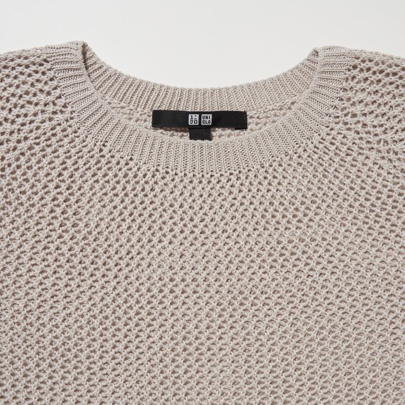 Brown Women Uniqlo 3d Knit Mesh Long-sleeve Crew Neck Sweaters | USA KBXLN-0678