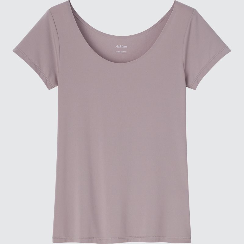 Brown Women Uniqlo Airism Scoop Neck Short-sleeve T Shirts | USA ZMPSW-9842