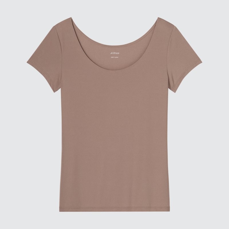 Brown Women Uniqlo Airism Scoop Neck Short-sleeve T Shirts | USA QNVDR-0536