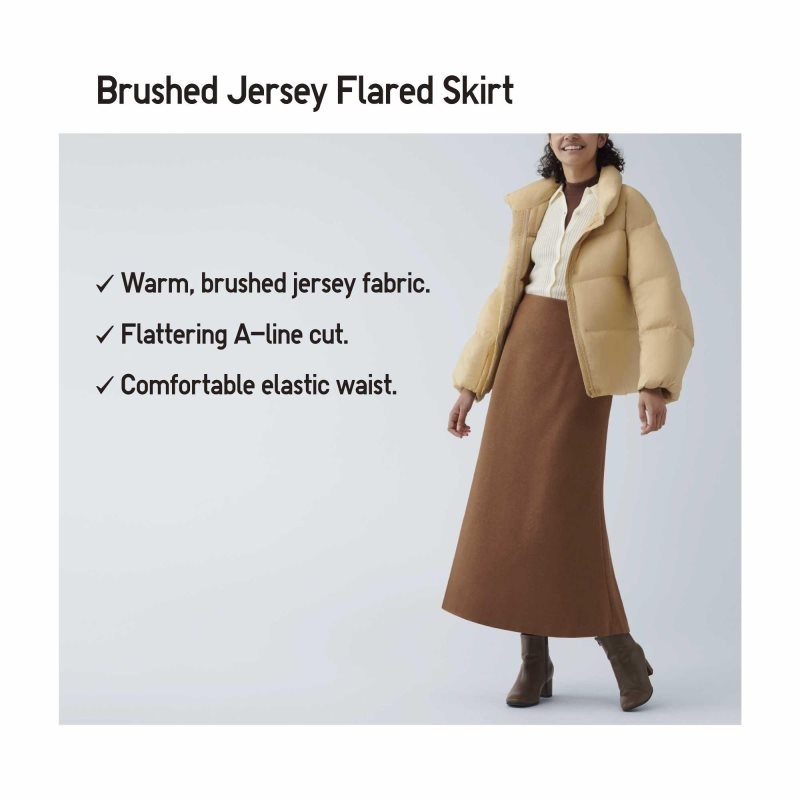 Brown Women Uniqlo Brushed Jersey Flared Skirts | USA GVILR-0329