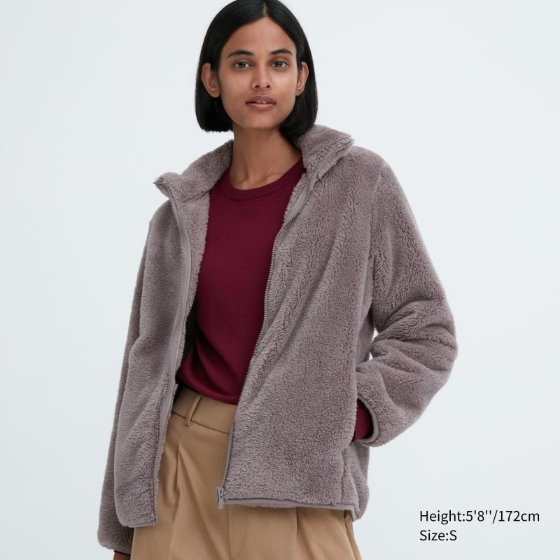 Brown Women Uniqlo Fluffy Yarn Fleece Full-zip Jackets | USA HEZQO-5176