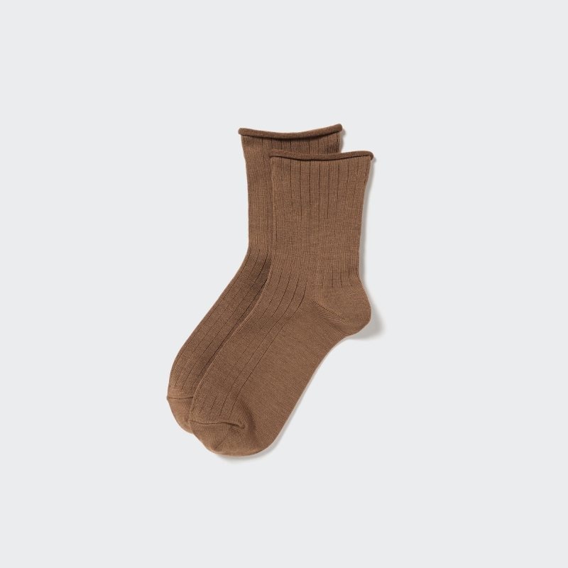 Brown Women Uniqlo Heattech Crew Socks | USA WSGBN-6701