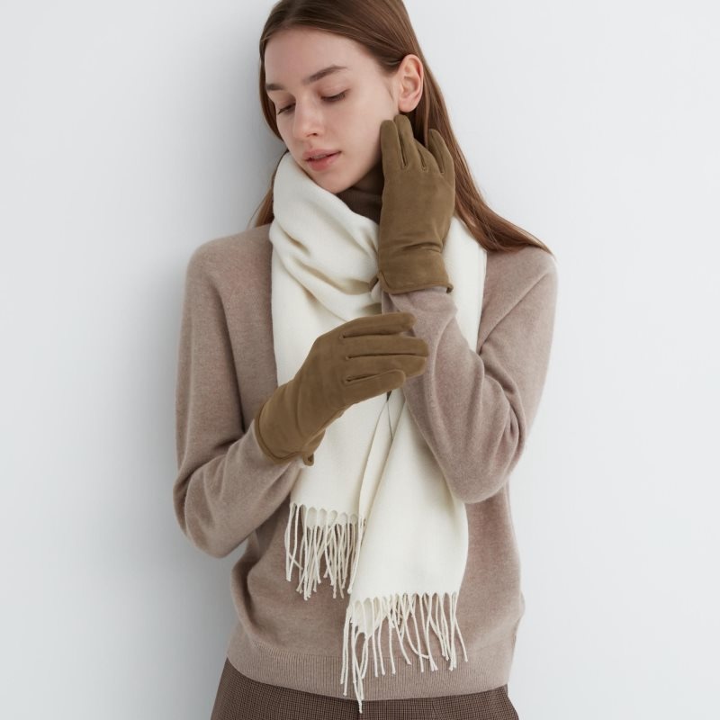 Brown Women Uniqlo Heattech Lining Faux Suede Gloves | USA FHSYI-0784