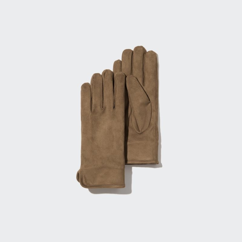 Brown Women Uniqlo Heattech Lining Faux Suede Gloves | USA FHSYI-0784