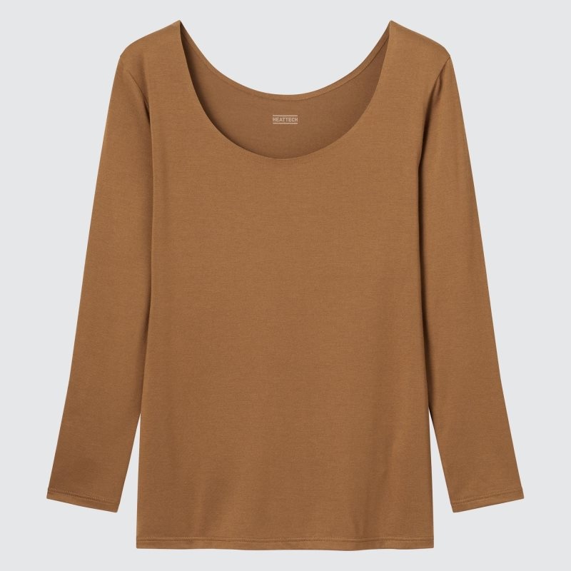 Brown Women Uniqlo Heattech Scoop Neck Long-sleeve T Shirts | USA PKMJW-0459