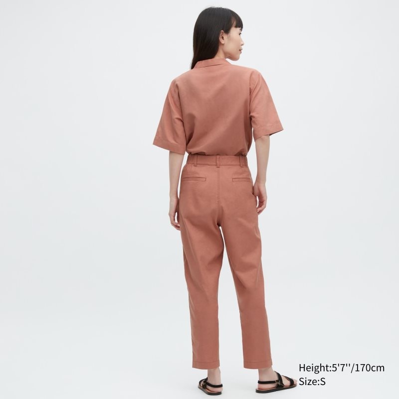 Brown Women Uniqlo Linen Cotton Tapered Pants | USA HKWSL-8501