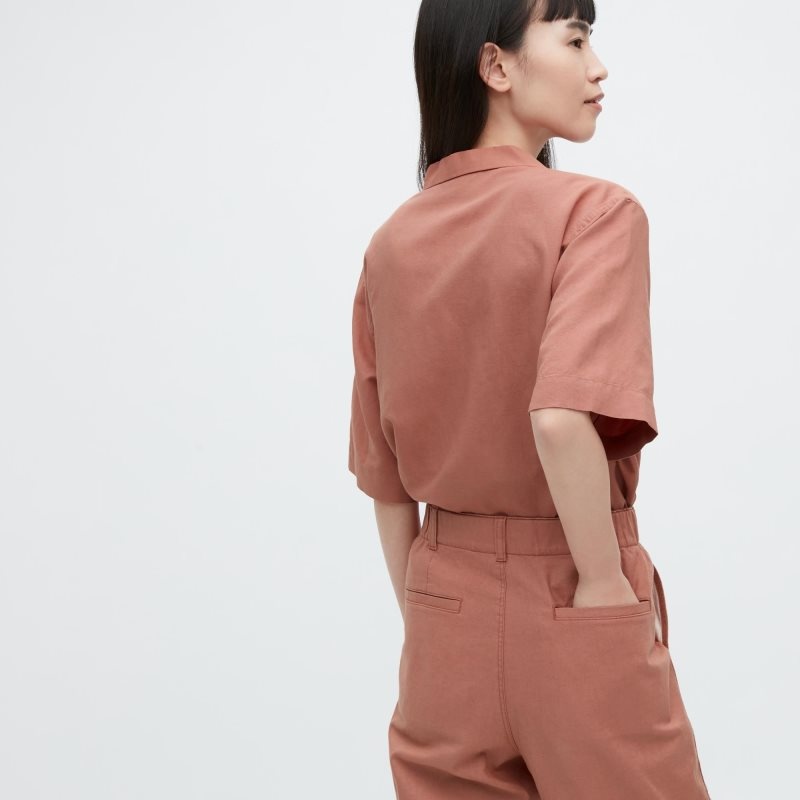 Brown Women Uniqlo Linen Cotton Tapered Pants | USA HKWSL-8501