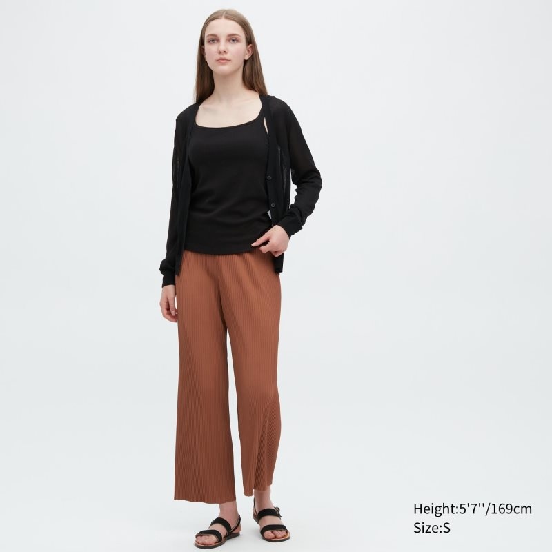 Brown Women Uniqlo Pleated Straight Pants | USA ZYTXU-7864