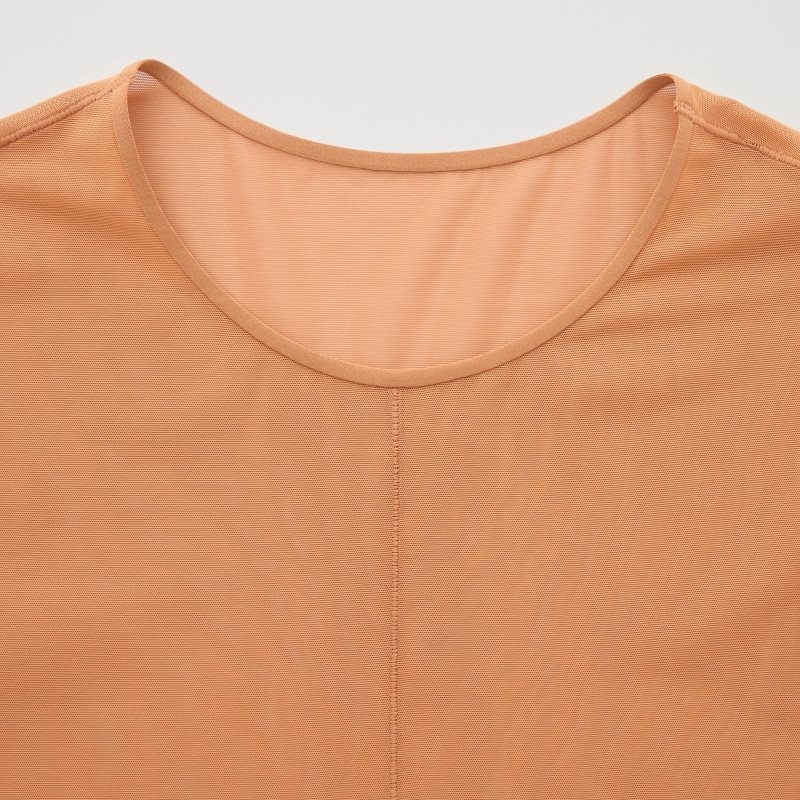 Brown Women Uniqlo Sheer Crew Neck Long-sleeve (Mame Kurogouchi) T Shirts | USA MXHNQ-5174