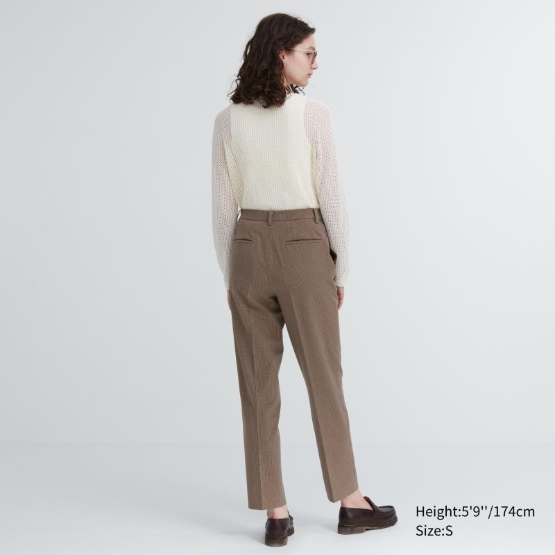 Brown Women Uniqlo Smart Ankle (2-way Stretch Check, Tall) Pants | USA BWFLK-2073