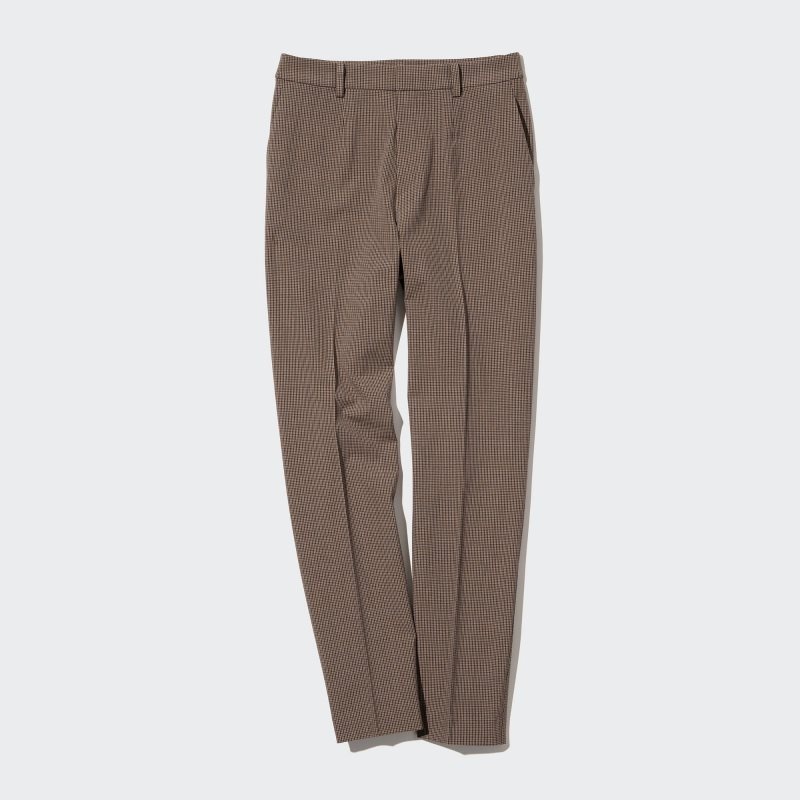 Brown Women Uniqlo Smart Ankle (2-way Stretch Check, Tall) Pants | USA BWFLK-2073