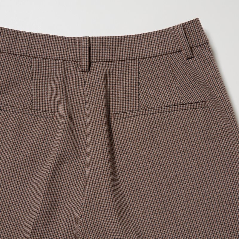 Brown Women Uniqlo Smart Ankle (2-way Stretch Check, Tall) Pants | USA BWFLK-2073