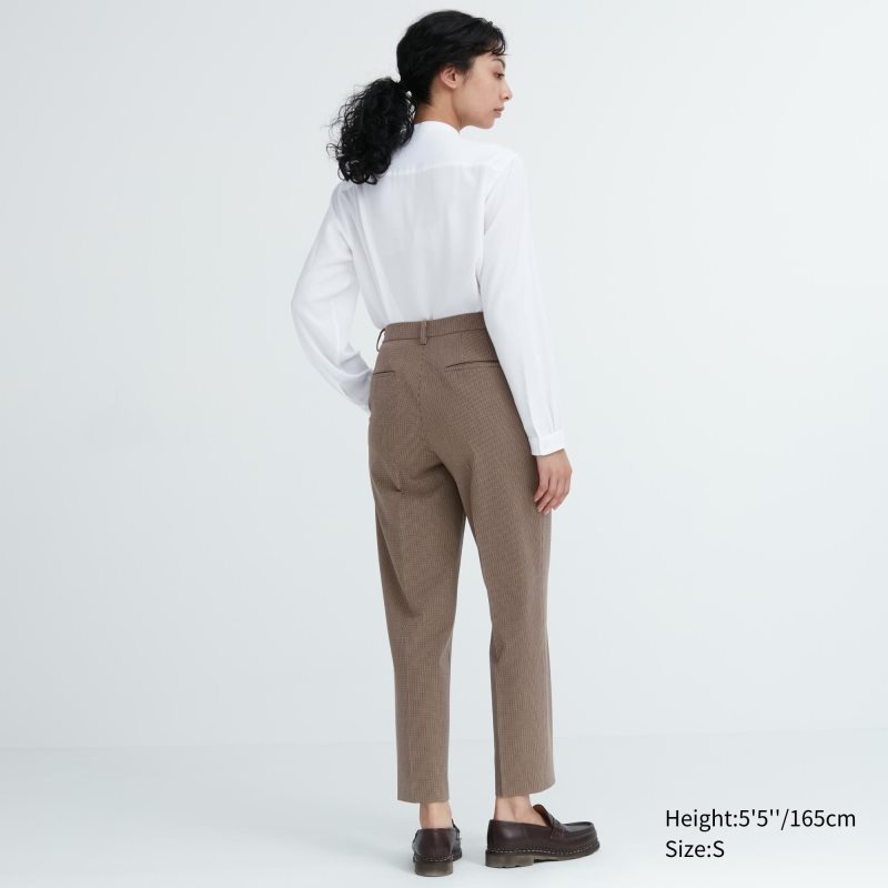 Brown Women Uniqlo Smart Ankle (2-way Stretch Check) Pants | USA HPGSV-8645