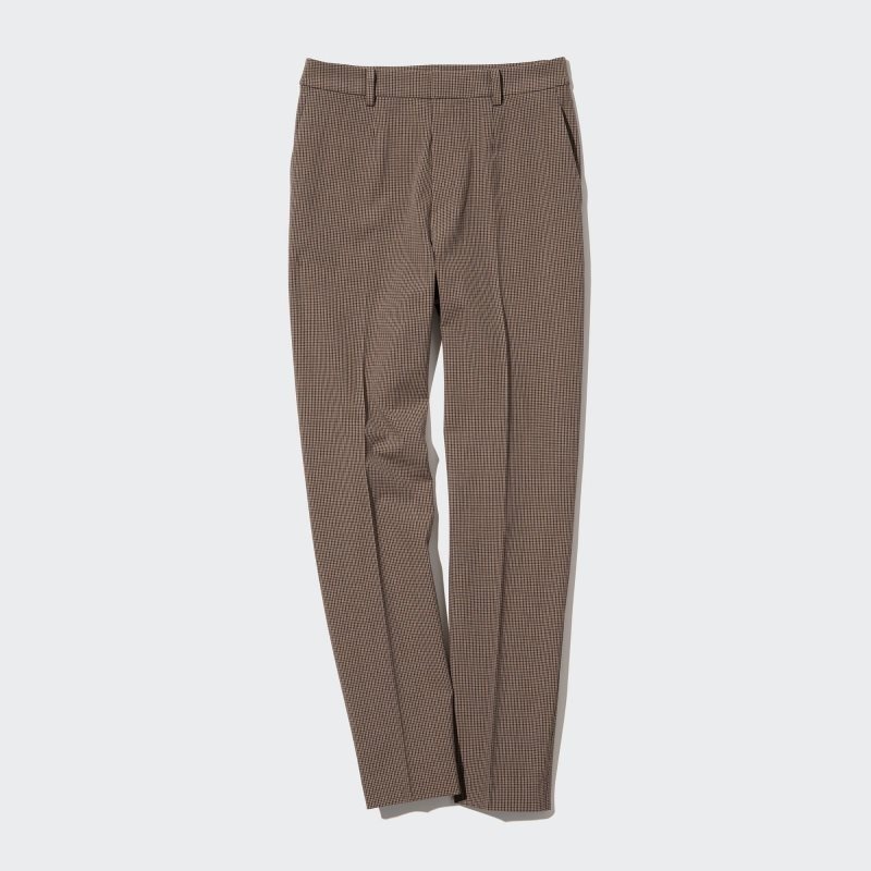 Brown Women Uniqlo Smart Ankle (2-way Stretch Check) Pants | USA HPGSV-8645