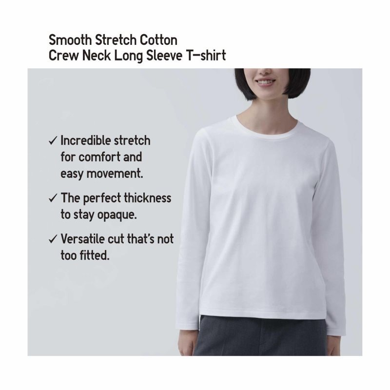 Brown Women Uniqlo Smooth Stretch Cotton Crew Neck Long-sleeve T Shirts | USA JVHMF-2938