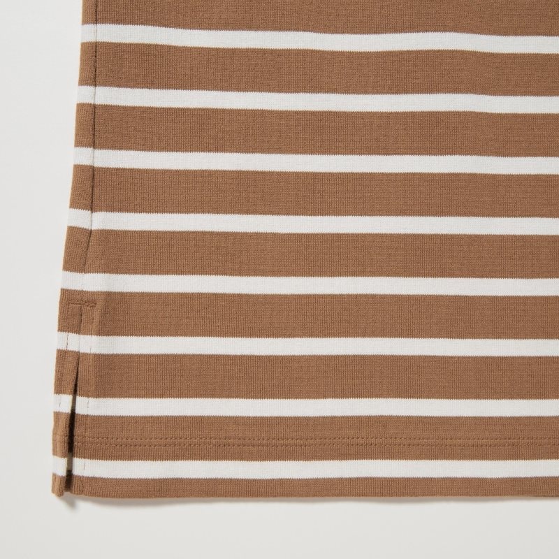 Brown Women Uniqlo Striped Long Sleeve T Shirts | USA ELCPN-7518