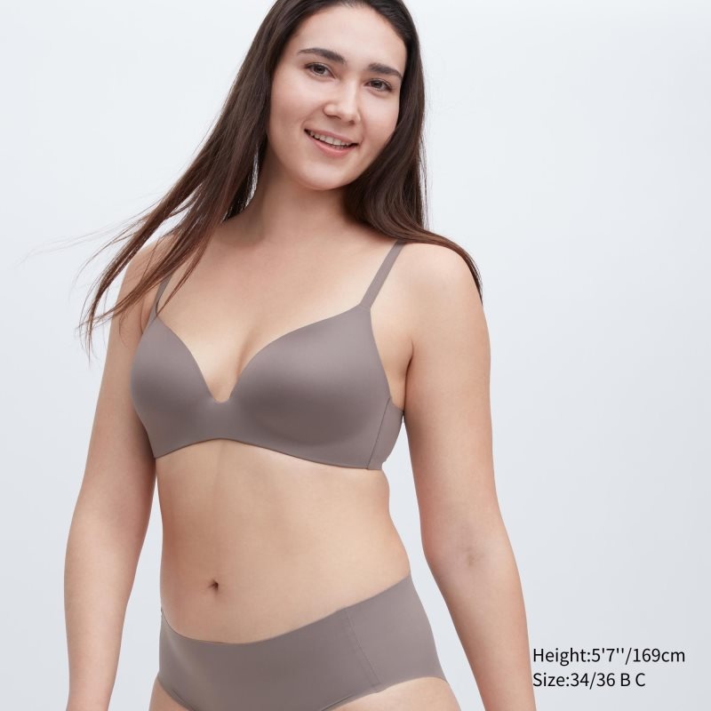 Brown Women Uniqlo Wireless (3d Hold, New Sizing) Bras | USA SQCFT-7310