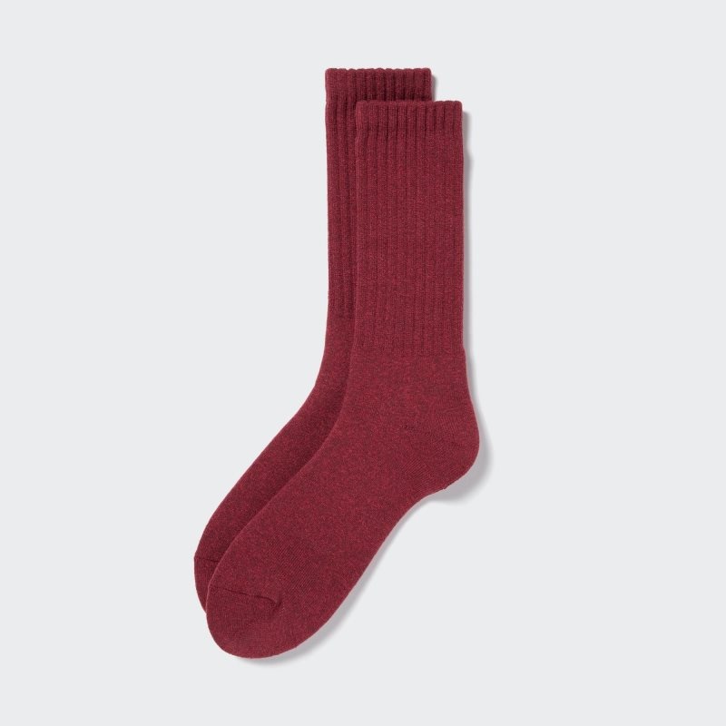 Burgundy Men Uniqlo Heattech Pile Socks | USA YVTFS-3860