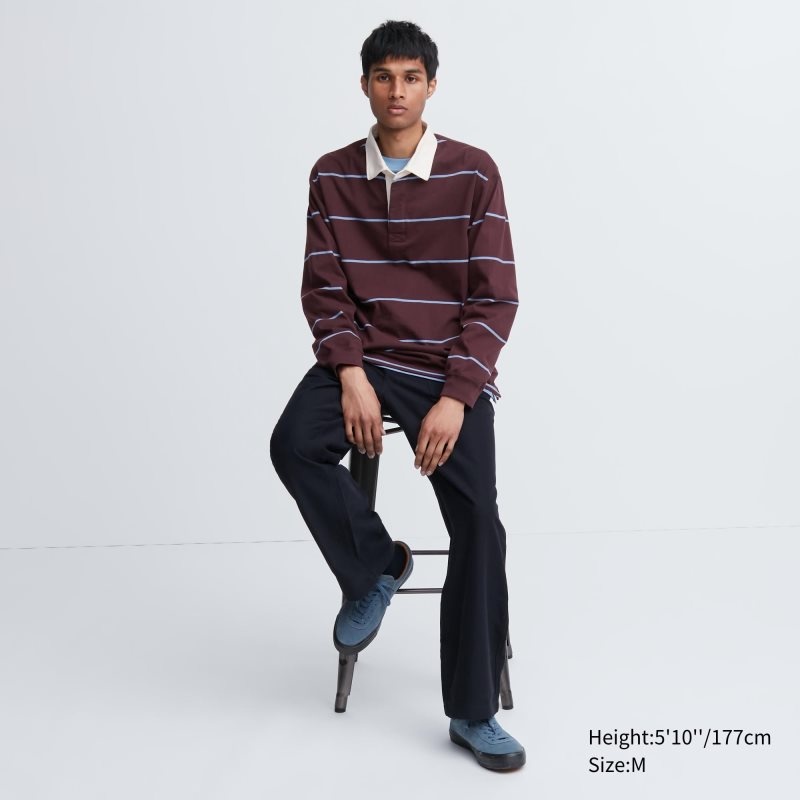 Burgundy Men Uniqlo Rugger Long-sleeve Polo Shirts | USA FJBTK-7152