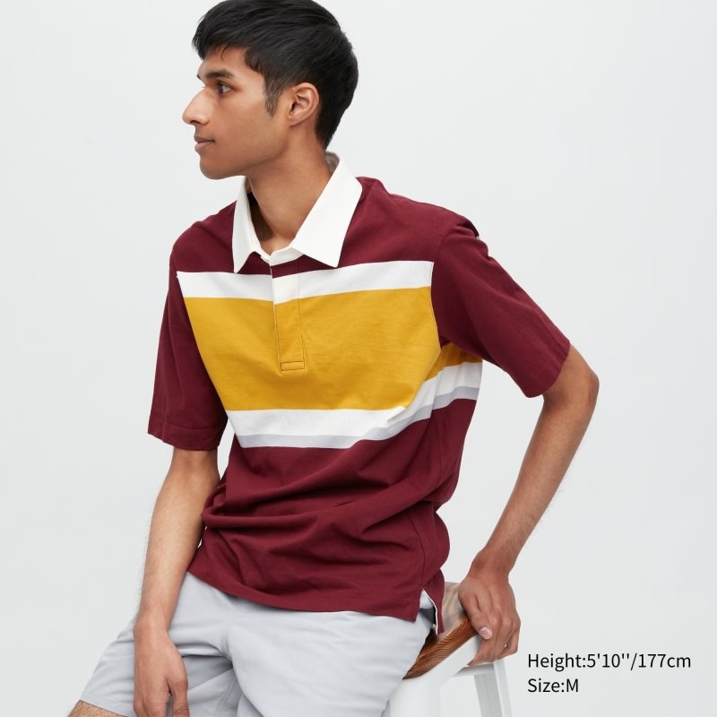 Burgundy Men Uniqlo Rugger Striped Short-sleeve Polo Shirts | USA ATFBP-3460